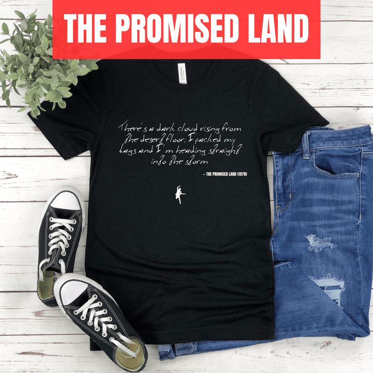 There's a dark cloud rising from the desert floor, I packed my bags and I'm heading straight into the storm - The Promised Land